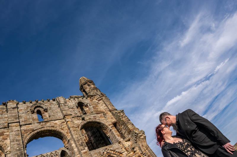 Newly weds outside Whitby Abbey